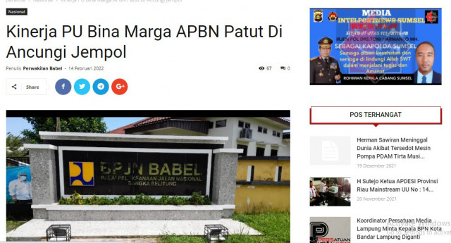 KINERJA PU BINA MARGA APBN PATUT DI ANCUNGI JEMPOL