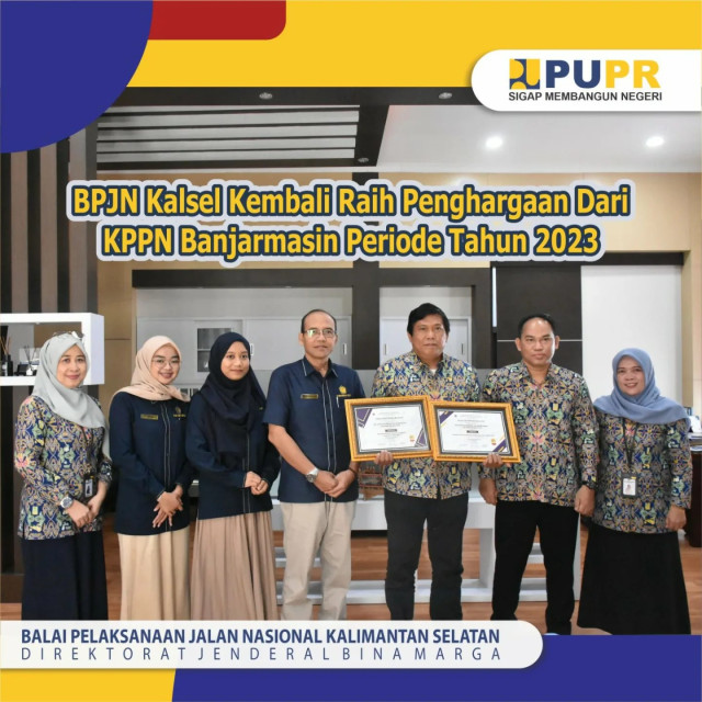 BPJN Kalsel Kembali Raih Penghargaan dari KPPN Banjarmasin Periode Tahun 2023