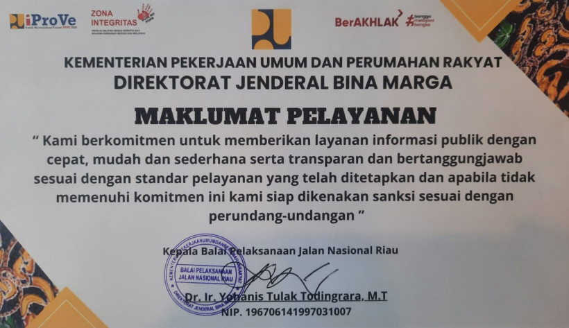 Maklumat Pelayanan BPJN Riau