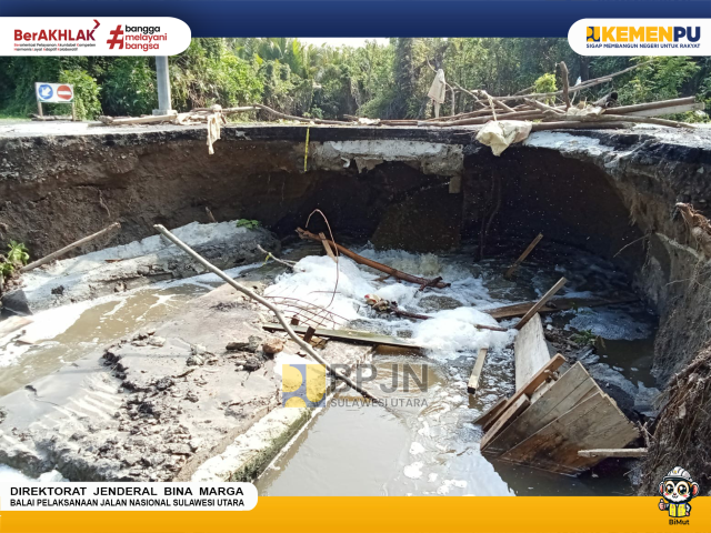 BPJN Sulawesi Utara Lakukan Penanganan Darurat, Amblasnya Ruas Jalan Nasional Kema - Rumbia