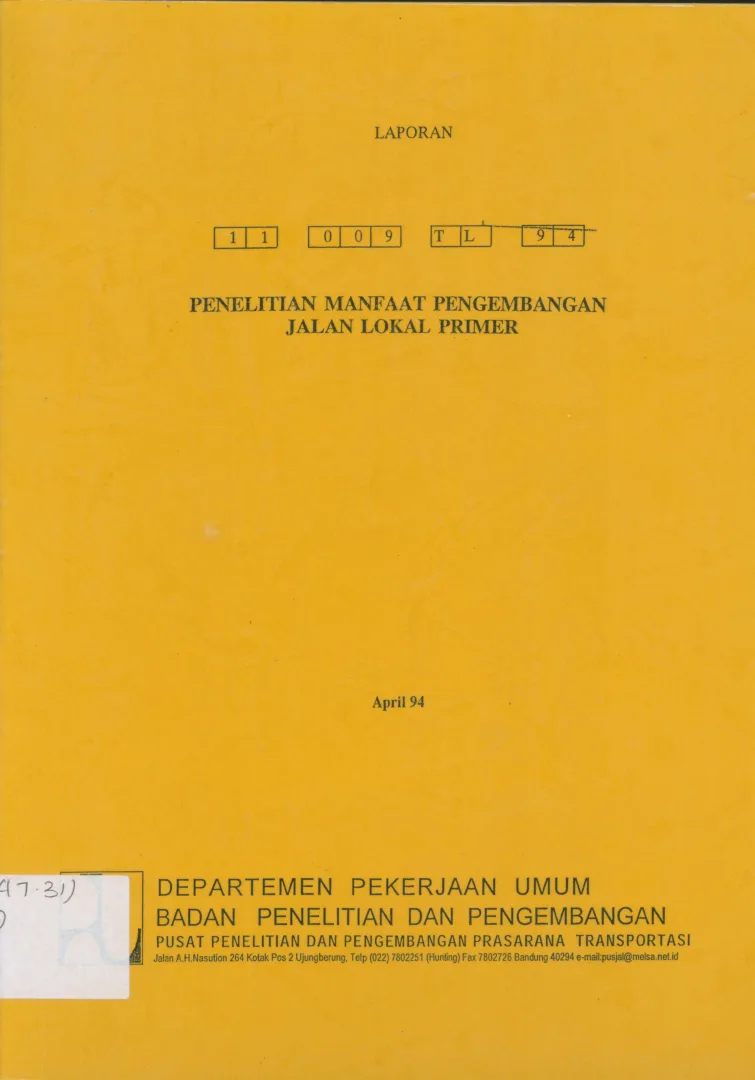 PENELITIAN MANFAAT PENGEMBANGAN JALAN LOKAL PRIMER